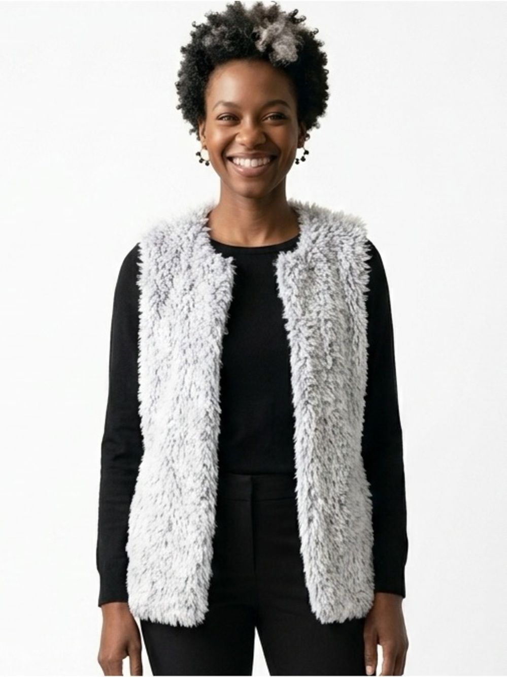 DESIGN LAB LORD & TAYLOR | Gray Fur Vest Sz Small